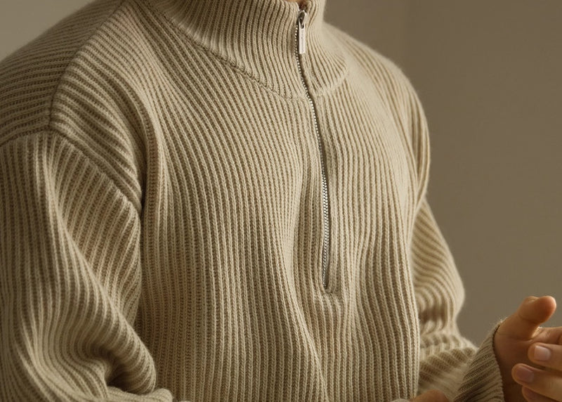 Lazy And Versatile Wool Turtleneck Half Loose Zip Sweater - WOMONA.COM