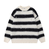 American Style Trend Contrast Color Striped Loose Sweater - WOMONA.COM