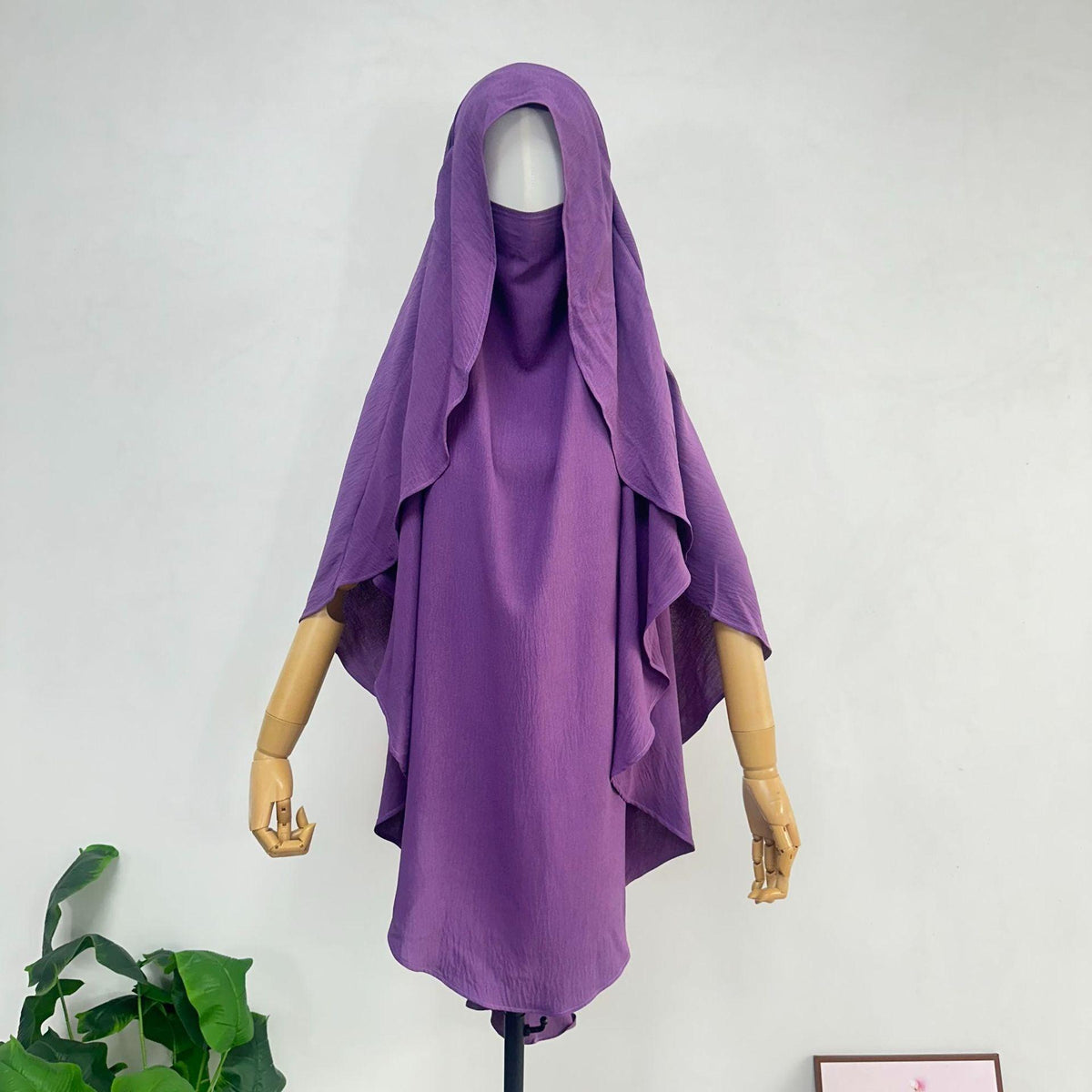 Women’s draped scarf shawl cover with hooded neckline, purple shade