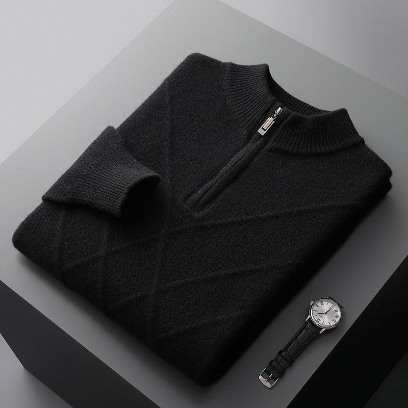 Thick Sweater Men's Half Turtleneck Jacquard - WOMONA.COM