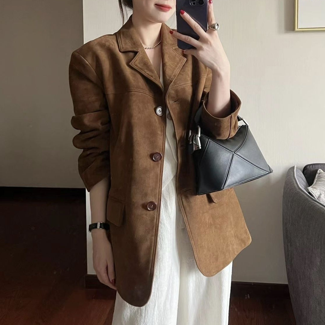 Women's brown-yellow suede-look street blazer