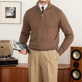 Commuter Slim-fit Stand-up Collar Zipper Wool Sweater - WOMONA.COM