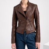 Slim Fit Thin Leather Coat Women's - WOMONA.COM