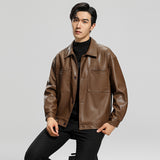 Fashion Youth Motorcycle Leather Coat Lapel Handsome Men's Jacket - WOMONA.COM