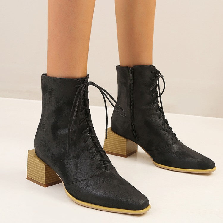 Thick Heel Pointed Toe Zipper Short Boots Women - WOMONA.COM