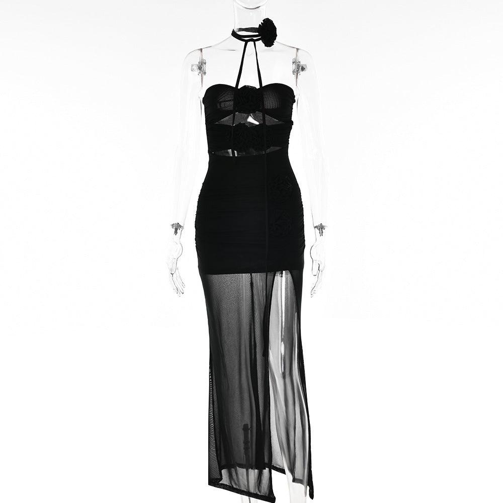 Sexy Backless Tube Top Split Hollow Dress - WOMONA.COM