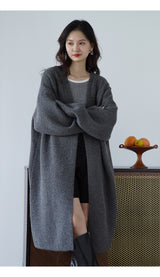 Long Knitted Cardigan Coat Women's Loose Knitted Top - WOMONA.COM