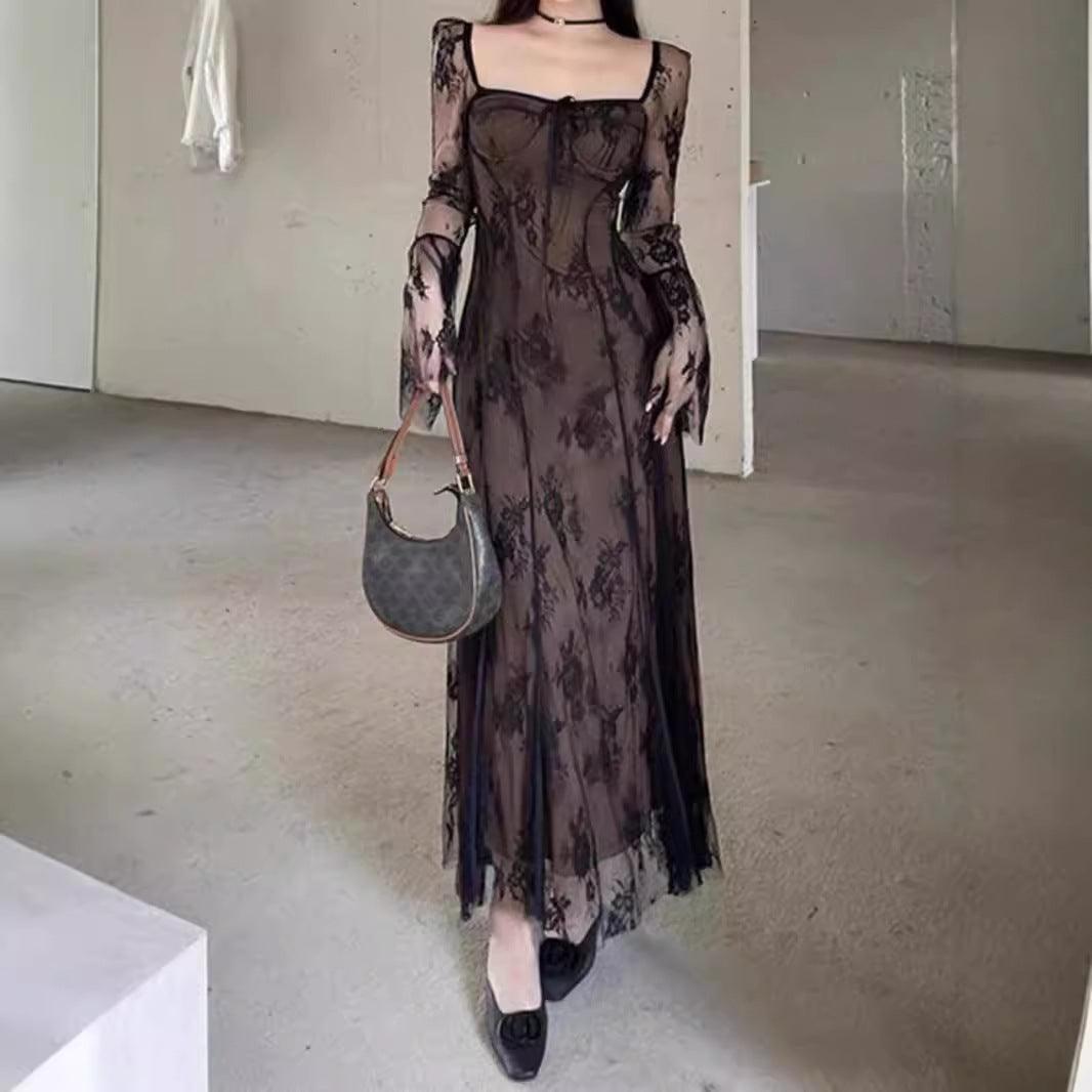 Women's Lace Mesh Fishtail Dress - WOMONA.COM