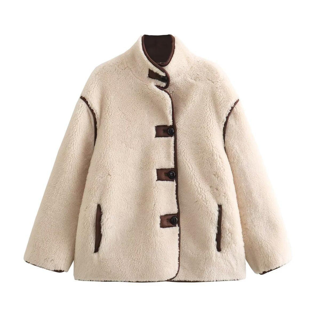 Inlaid Fleece Loose-fitting Short Coat - WOMONA.COM