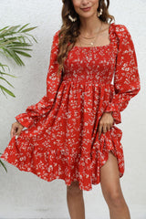 Spring And Summer Floral Long Sleeve Mid-length Dress - WOMONA.COM