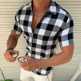 Plaid T Shirt Mens Zipper Short Sleeve Shirts - WOMONA.COM