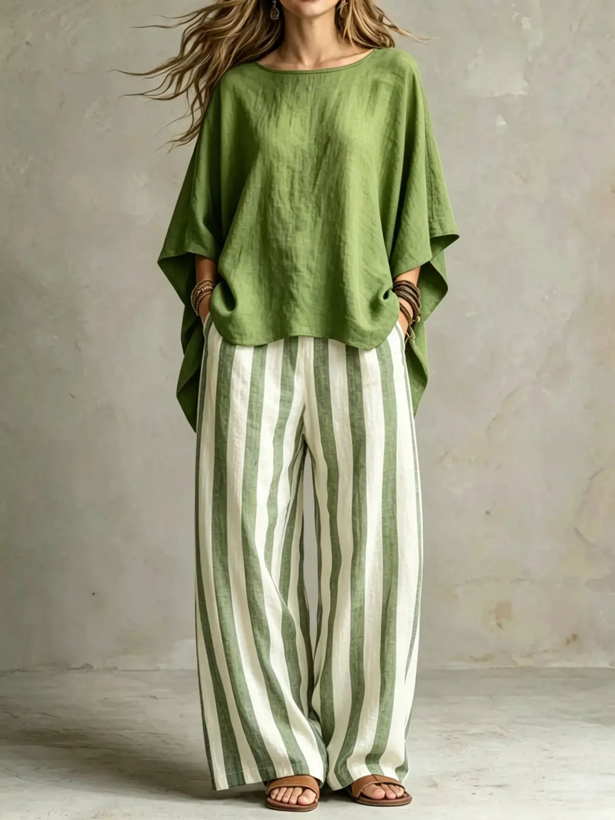 Women's Solid Color Top and Pants Set – Plus Size