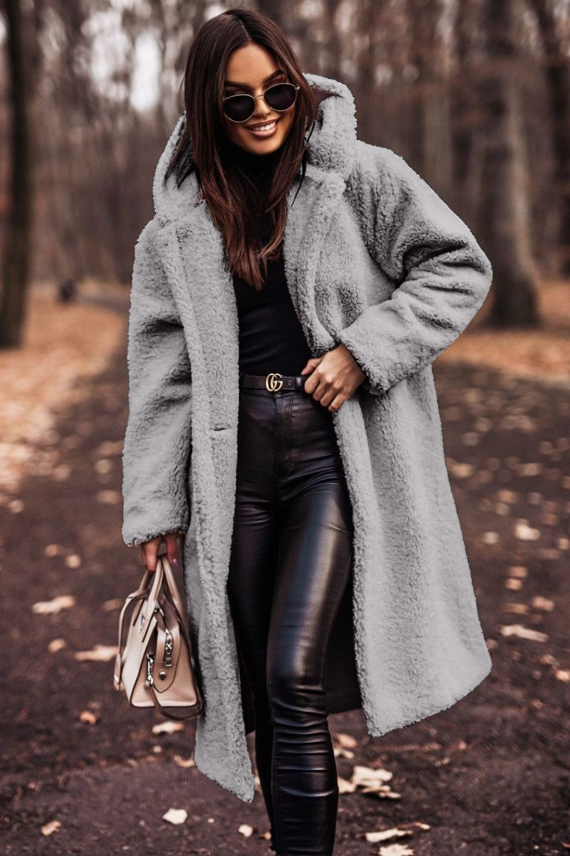 Women's hooded long teddy coat