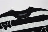 Striped Contrast Color Butterfly Round Neck Sweater - WOMONA.COM