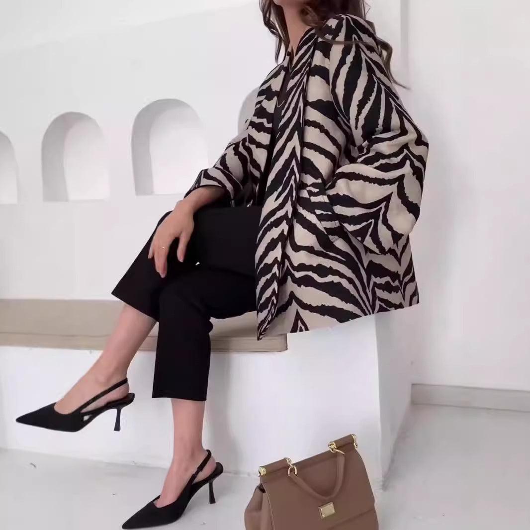 Women's Striped Printed French Lapel Suit Jacket - WOMONA.COM