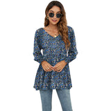 Flowers Print Casual V-Neck Blouse T-Shirts - WOMONA.COM