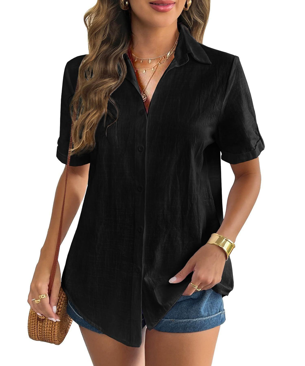 Women's Cotton And Linen Short Sleeve - WOMONA.COM