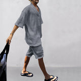 Men's Casual Loose Jacquard Knitwear Shorts Suit - WOMONA.COM