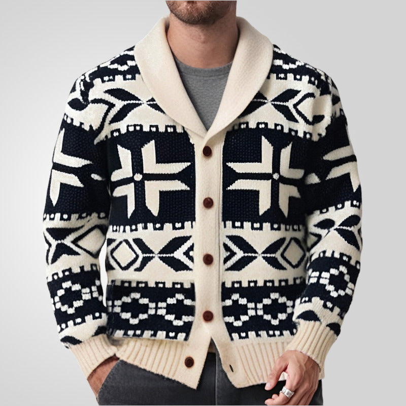 Men's Retro Heavy-duty Jacquard Sweater - WOMONA.COM