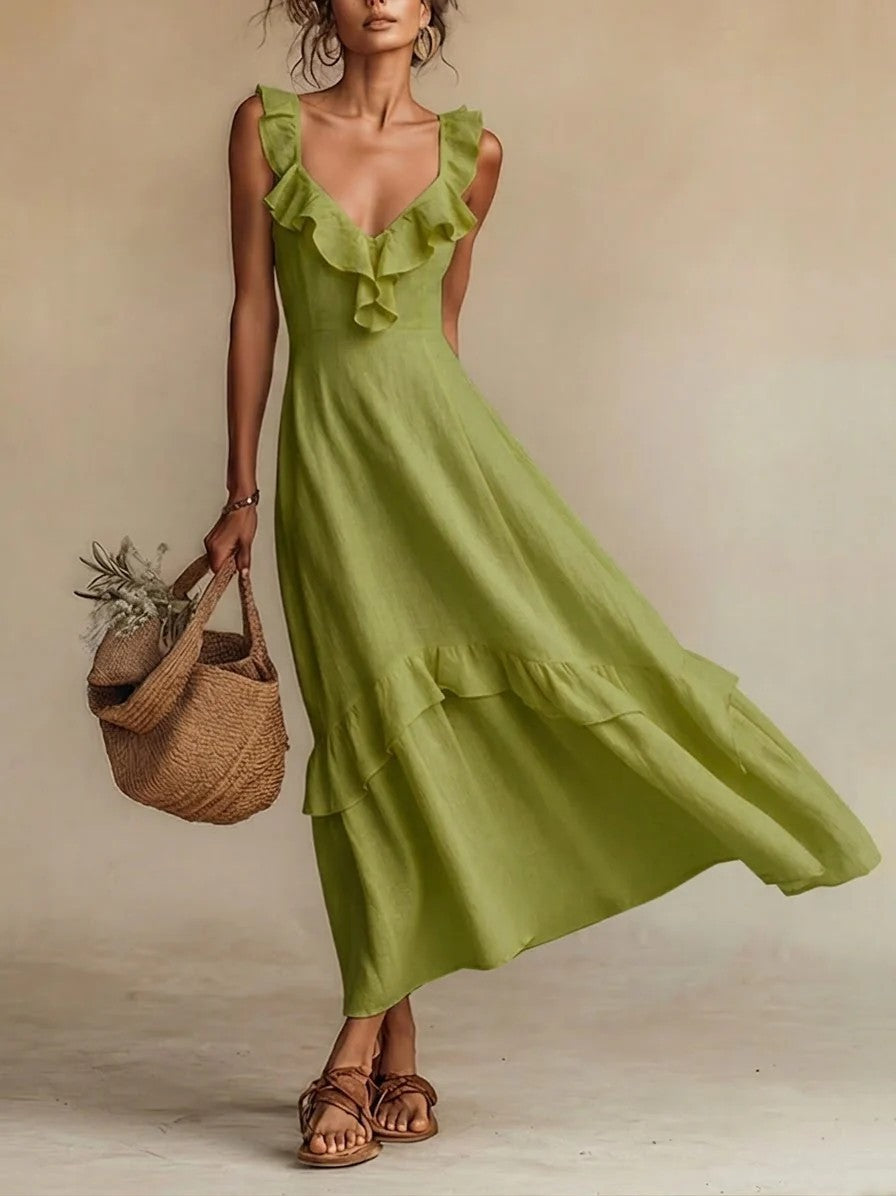 Women's ruffle-trim strappy maxi dress
