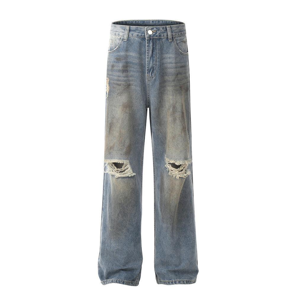 Men's Distressed Aged-Look Ripped Jeans