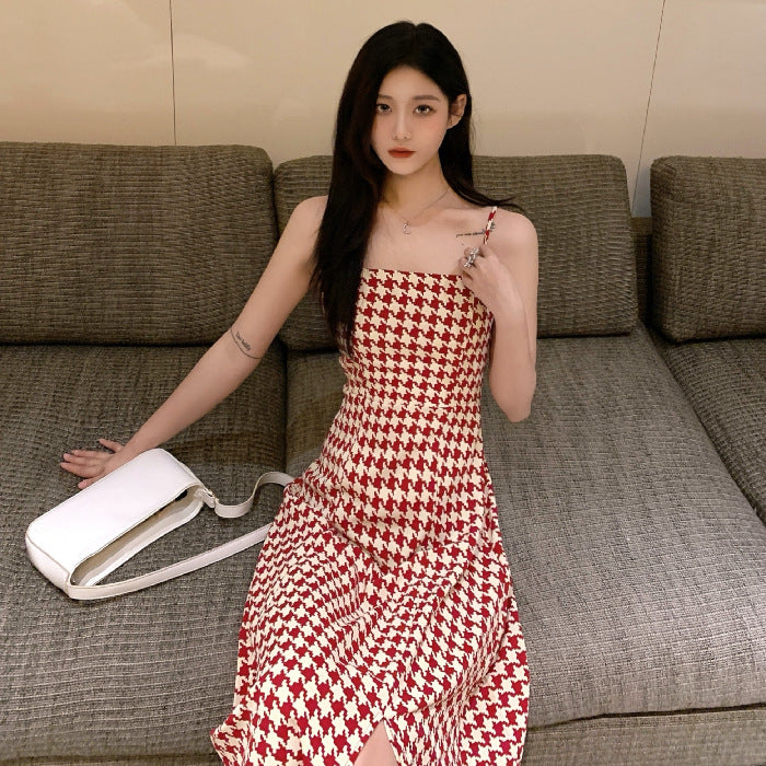 Plaid Suspenders Dress Summer Women's Waist Slimming - WOMONA.COM