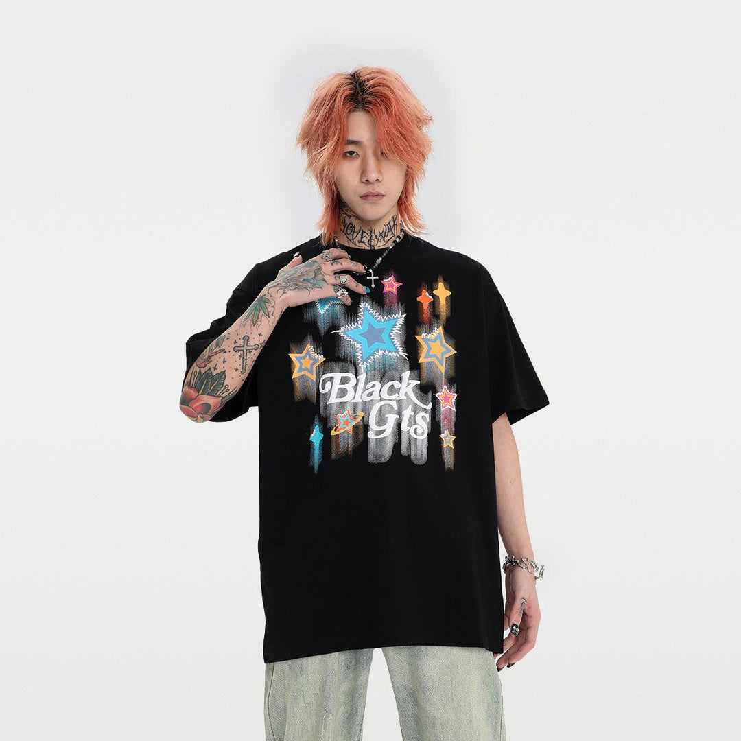Printed Loose Star Letters T-shirt For Men - WOMONA.COM