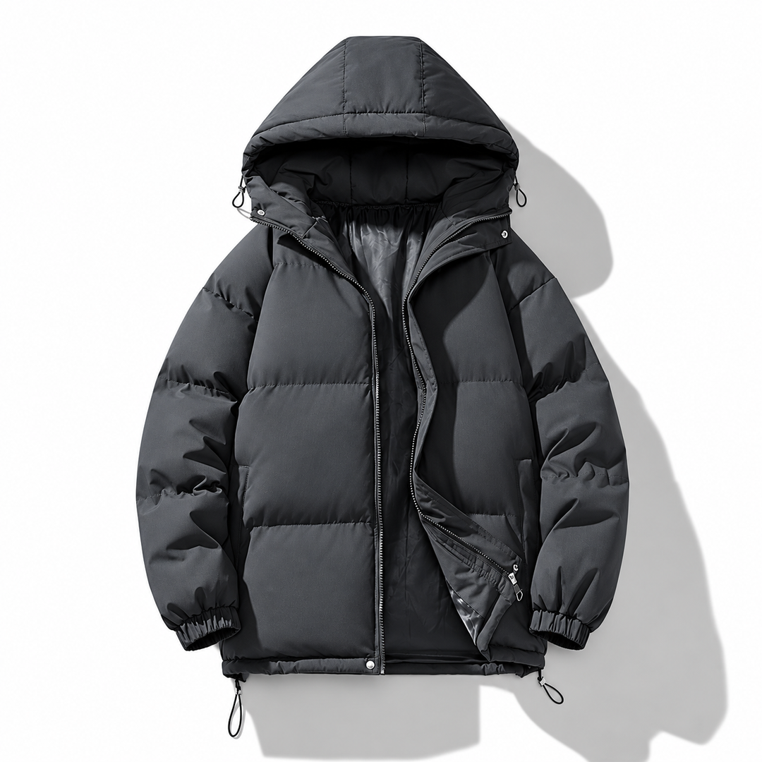 Charcoal hooded casual padded jacket