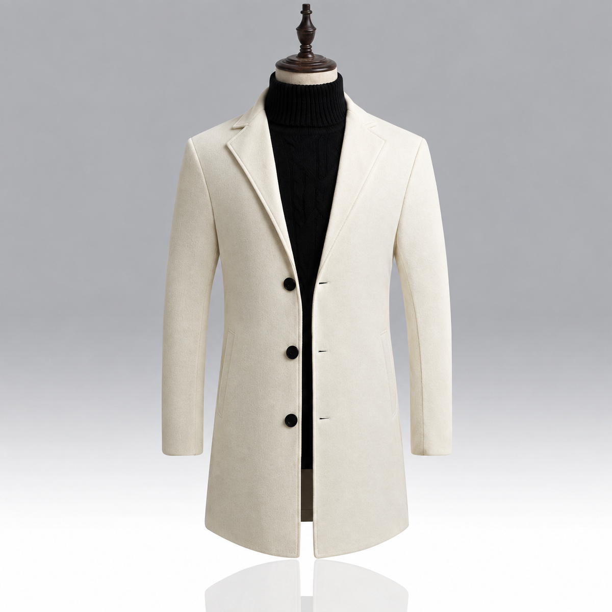 Cream single-breasted men's long trench coat