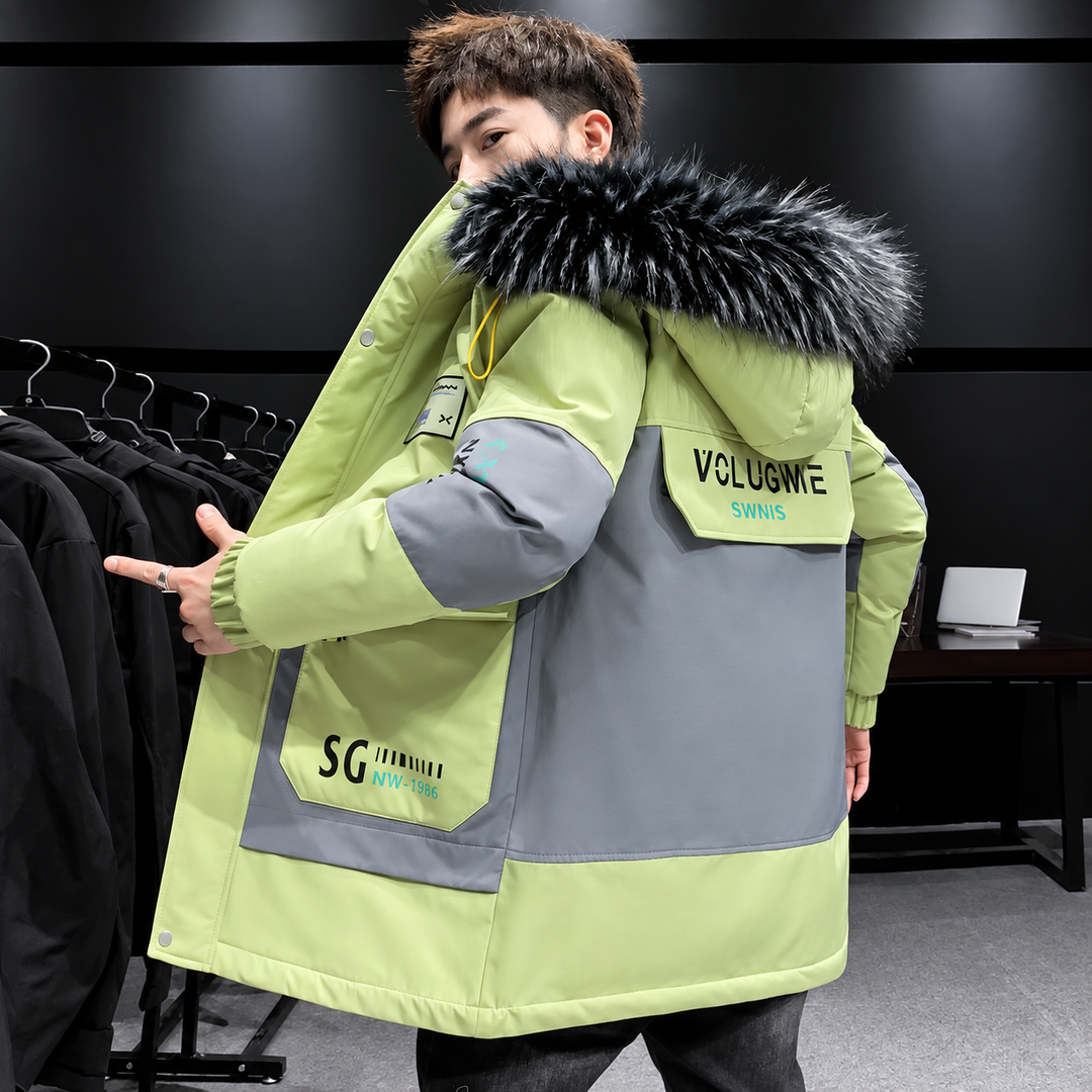 Light-green and gray men's extreme-cold padded jacket