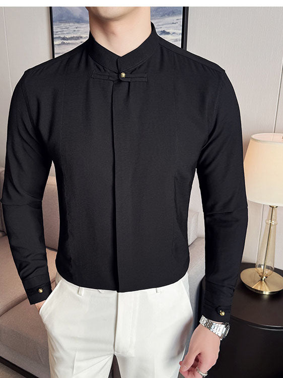 Men's Solid-Color Stand-Collar Long-Sleeve Shirt - product image 11