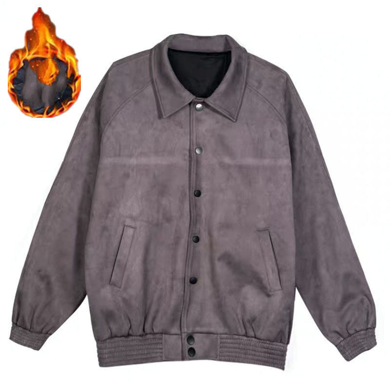 Men's Suede-Trim Button-Down Baseball Jacket - product image 3