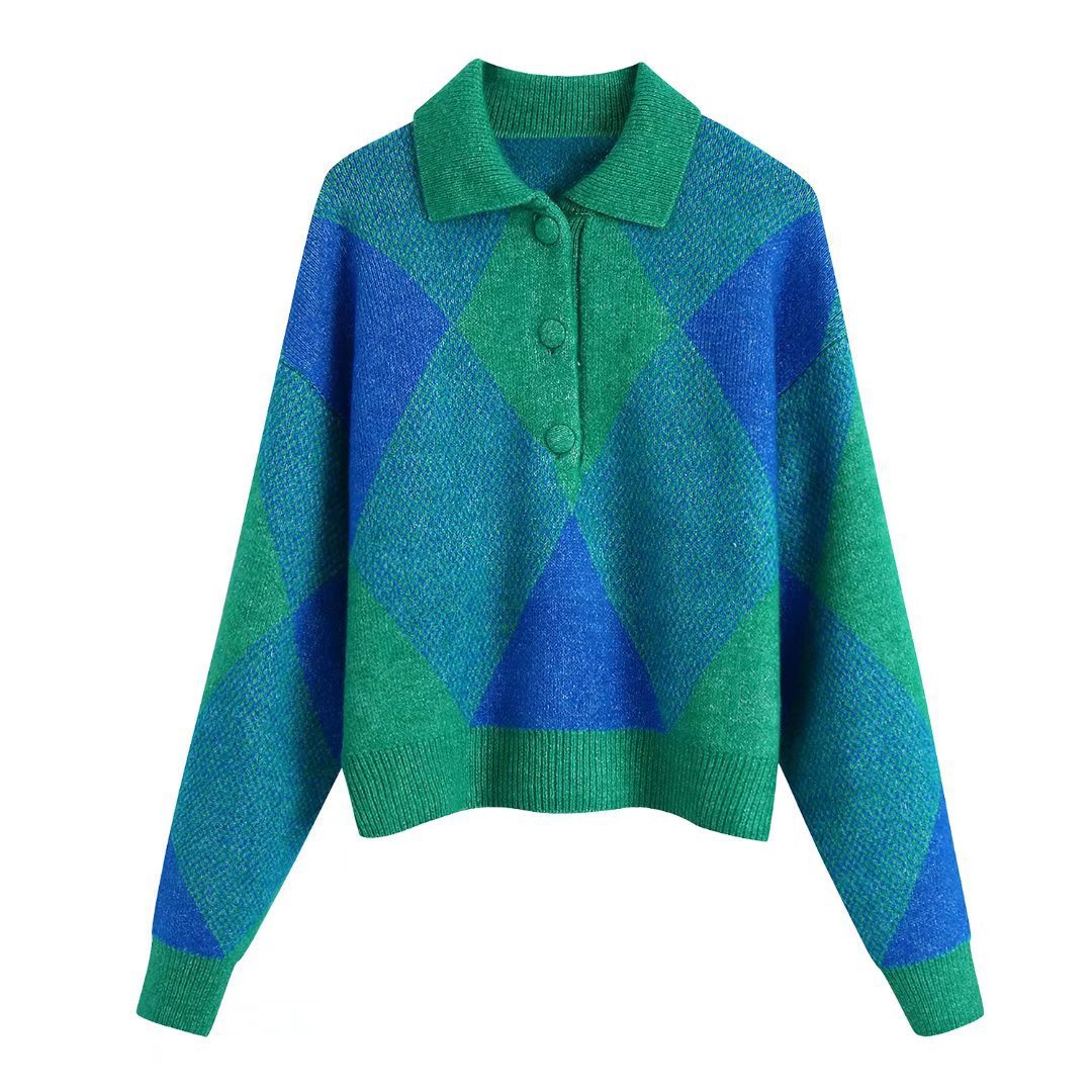 Women's Argyle Jacquard Knit Sweater