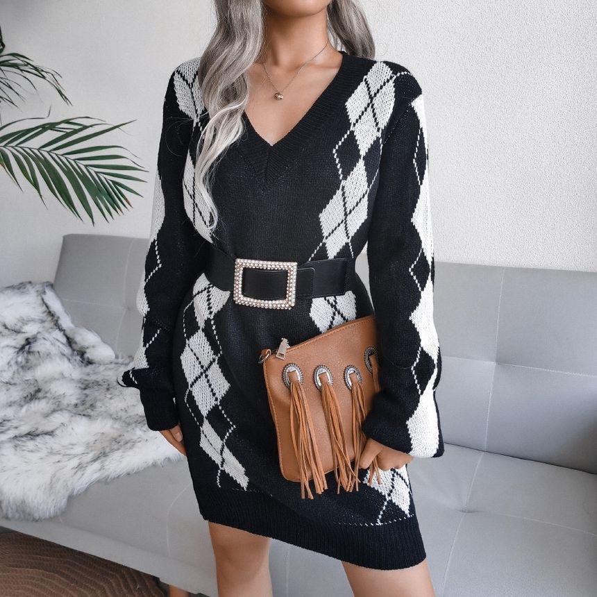 Women's Argyle V-Neck Sweater Dress - product image 3