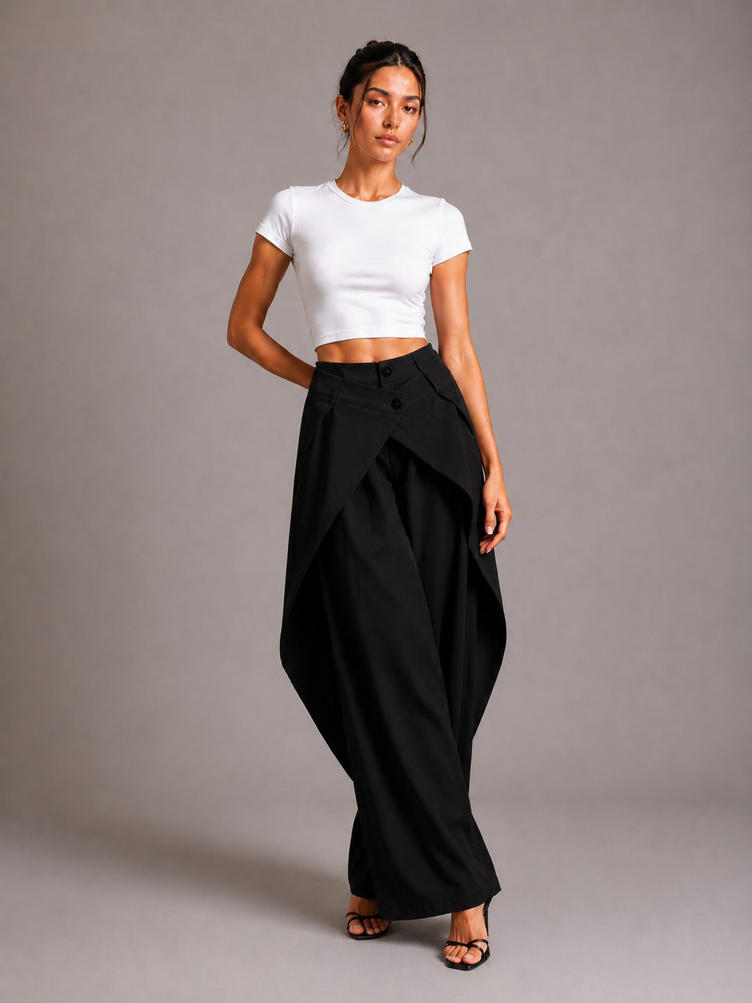 Women's Asymmetric Fold-Waist Wide-Leg Tailored Trousers - product image 5