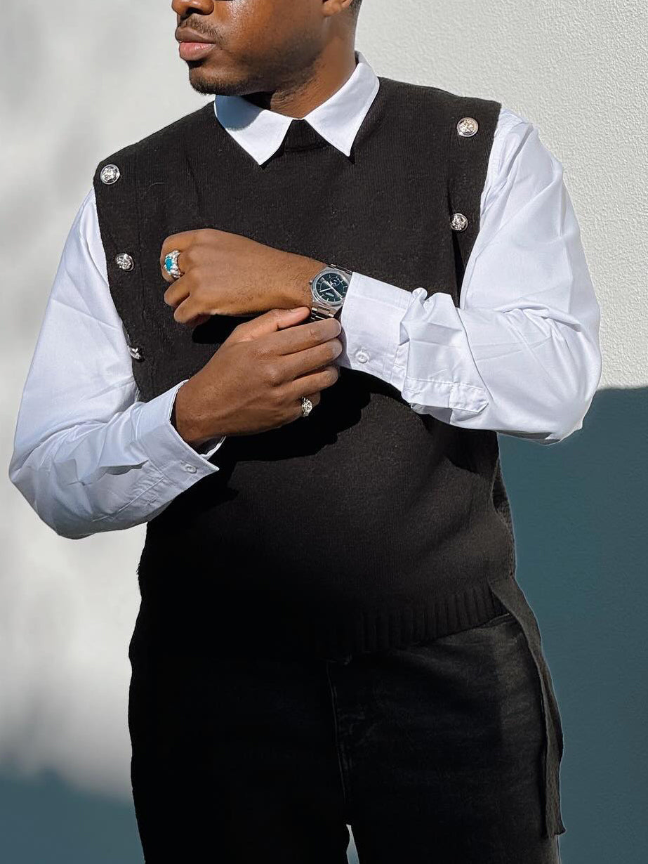 Women's Black Metal-Accent Sleeveless Vest