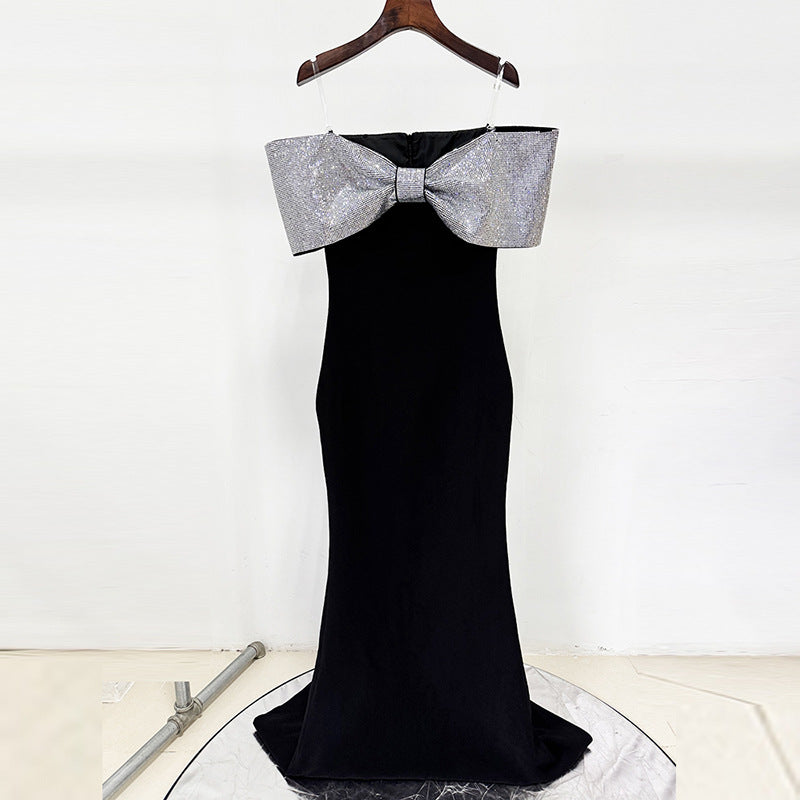 Women's Black Off-Shoulder Silver-Glitter Bow Mermaid Evening Gown - product image 2