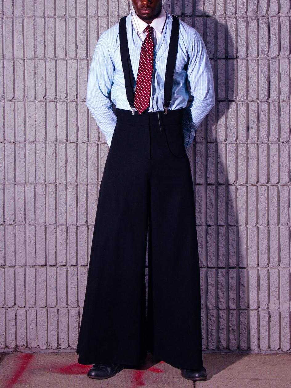 Women's Black Oversized Suspender Wide Leg Pants