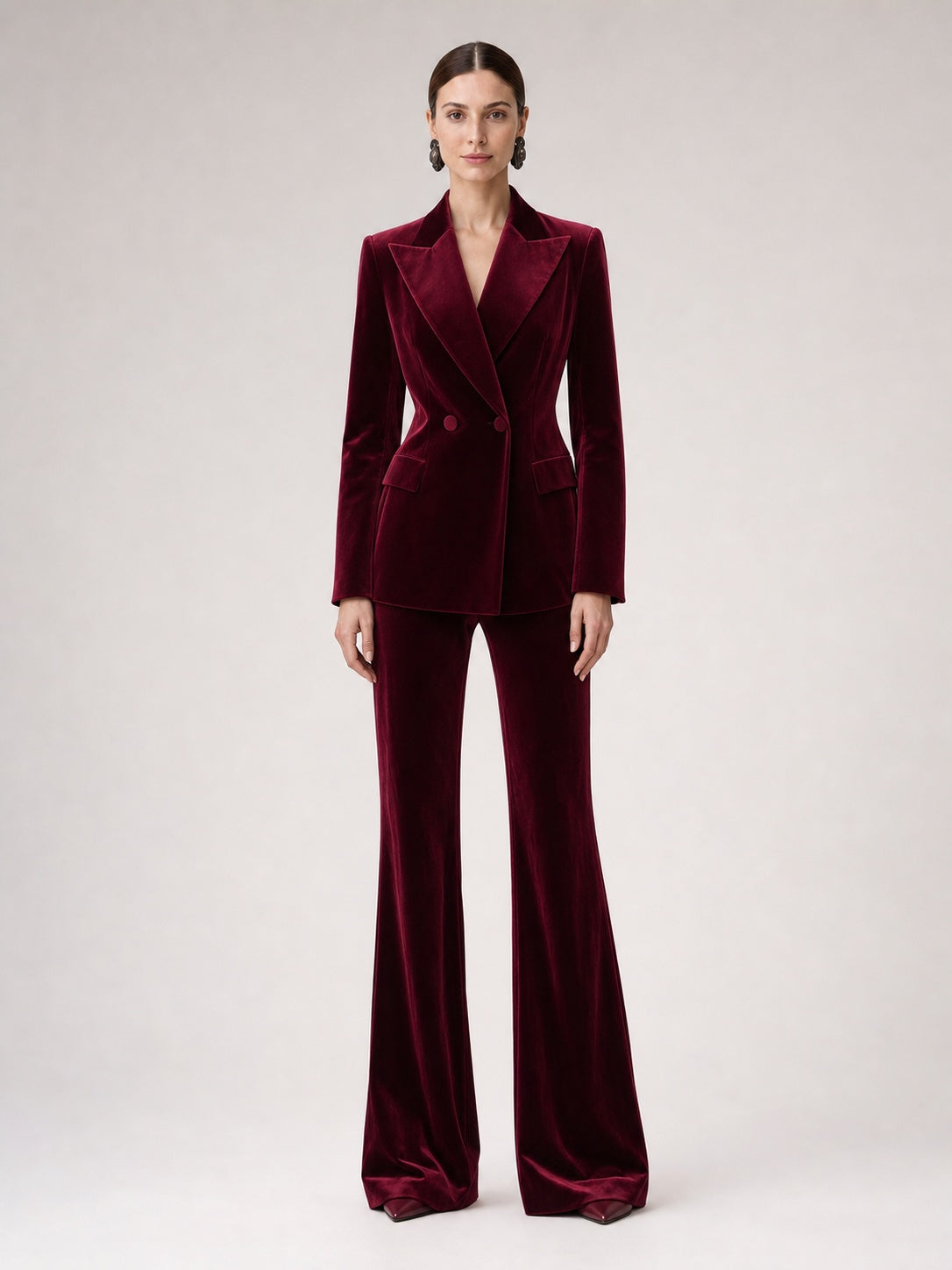Women's Burgundy Velvet-Look Suit Set