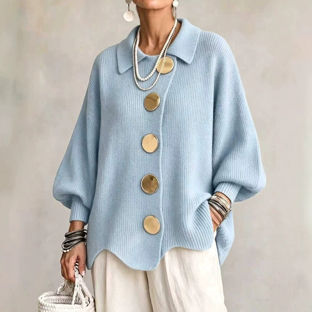 Women's Button-Down Knitted Cardigan with A Lapel Collar, Jacket