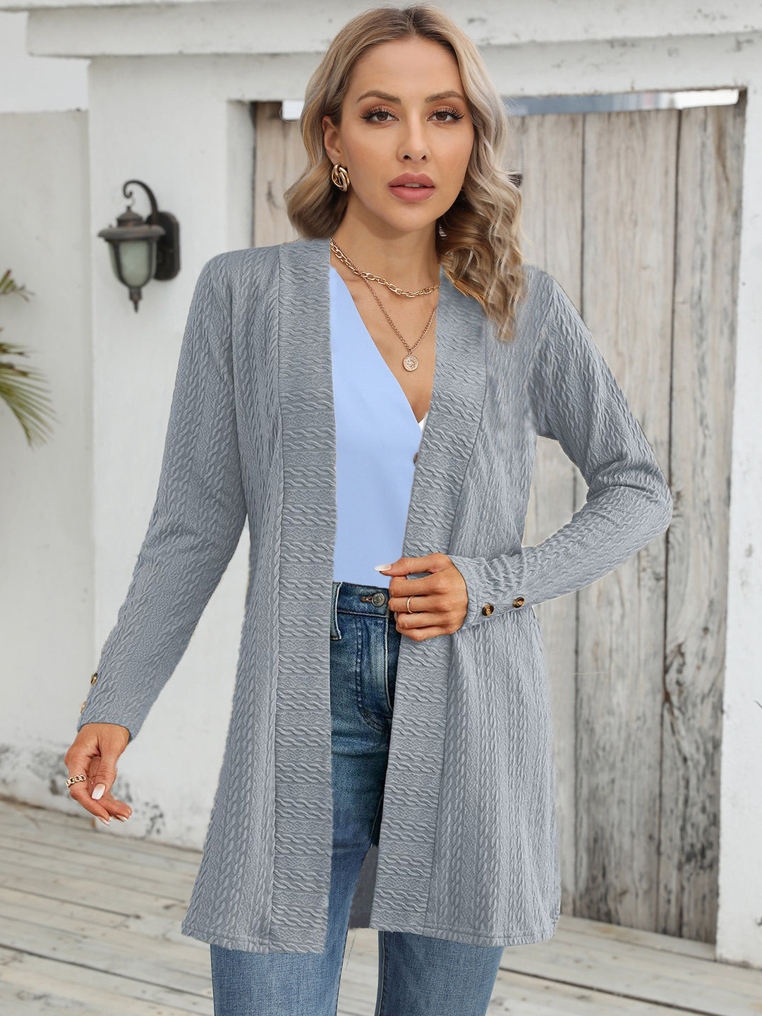 Women's Button-Down Long-Sleeve Loose Cardigan Top