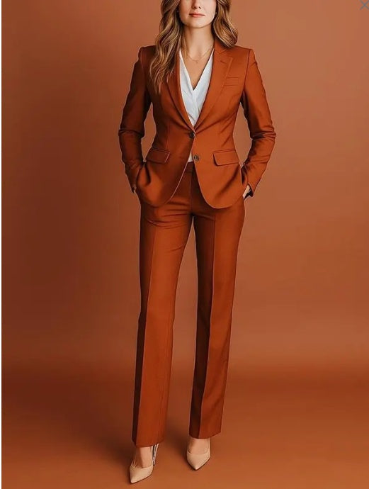Women's Caramel Single-Breasted Two-Piece Suit
