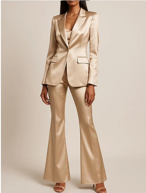 Women's Champagne Satin Two-Piece Occasion Suit