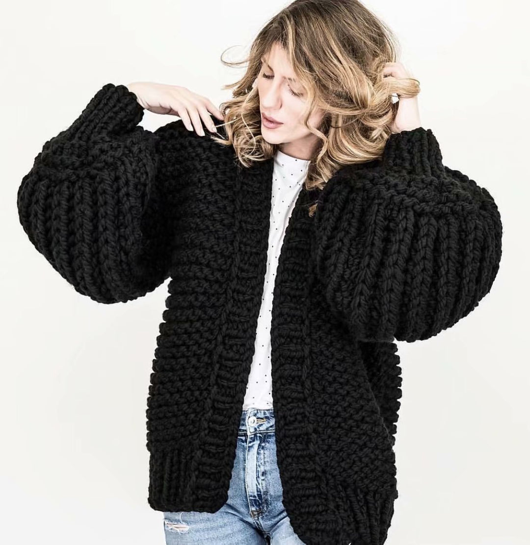 Women's Cotton Lantern-Sleeve Cardigan