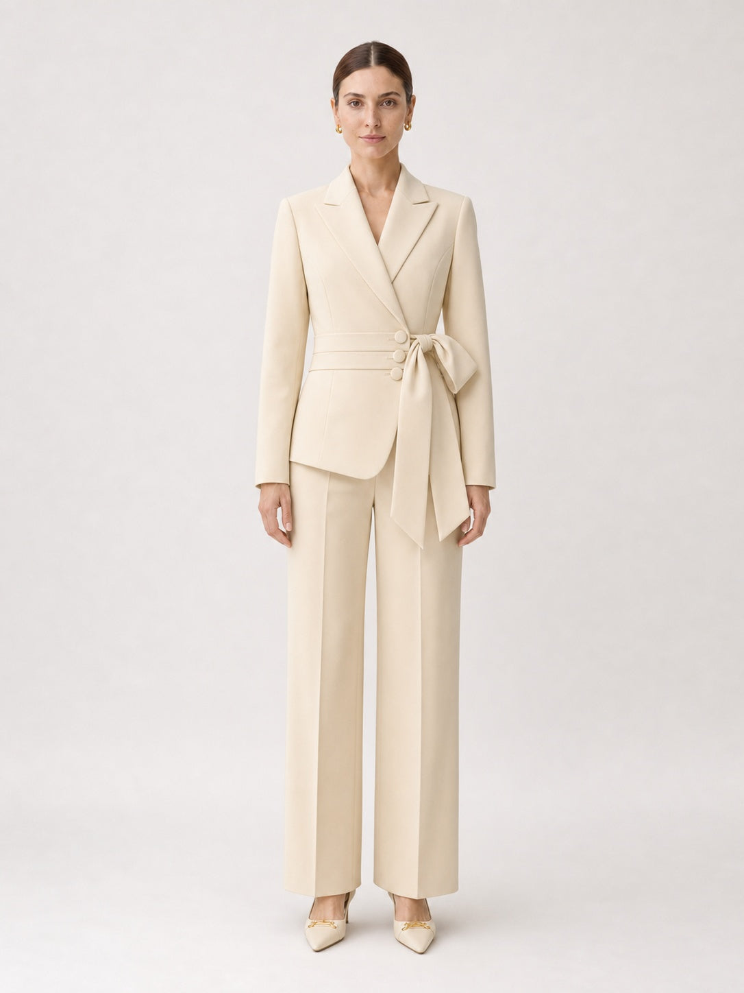 Women's Cream Relaxed Tailored Suit Set