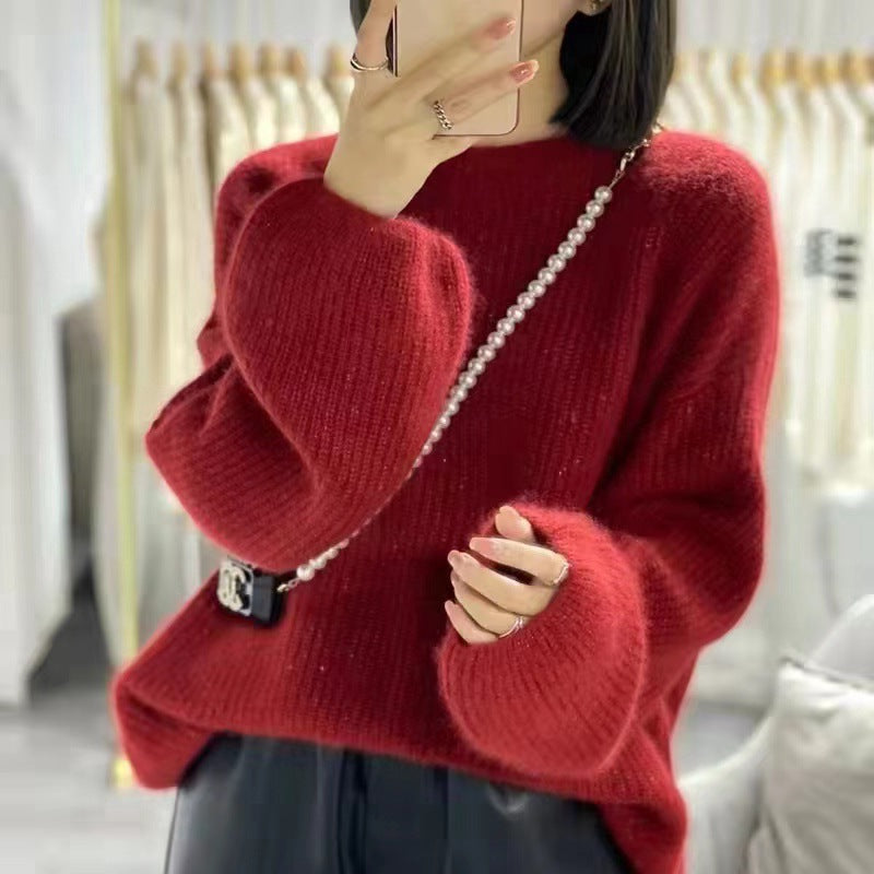 Women's Crew-Neck Lantern-Sleeve Knit Sweater Relaxed