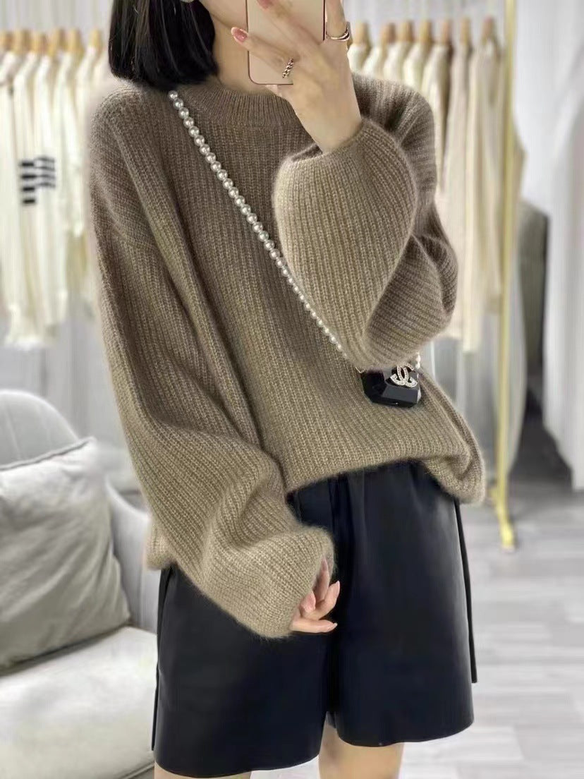 Women's Crew-Neck Lantern-Sleeve Knit Sweater Relaxed - product image 2