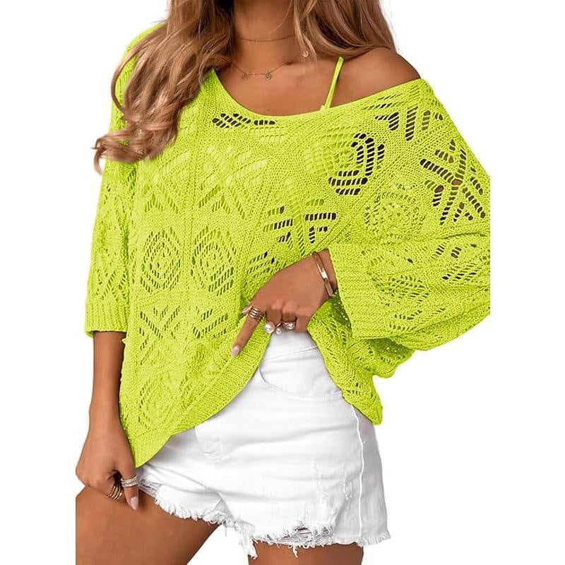 Women's Crochet Hollowed-Out Three-Quarter-Sleeve Pullover Sweater - product image 11