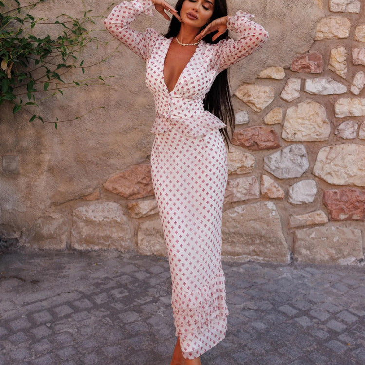 Women's Cross-Print Peplum Two-Piece Set
