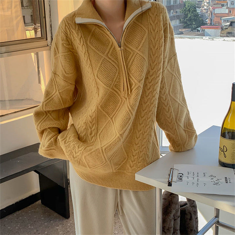 Women's Diamond-Pattern Half-Zip Turtleneck Sweater
